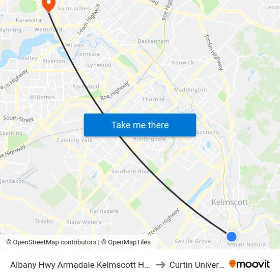 Albany Hwy Armadale Kelmscott Hospital to Curtin University map