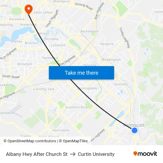 Albany Hwy After Church St to Curtin University map