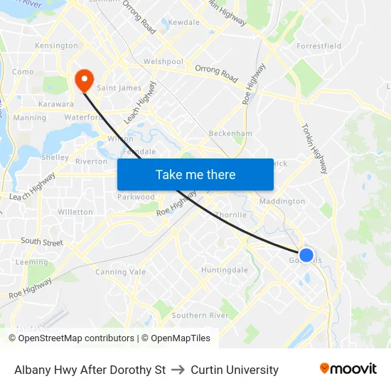 Albany Hwy After Dorothy St to Curtin University map