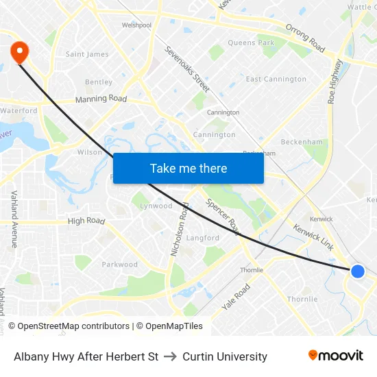 Albany Hwy After Herbert St to Curtin University map
