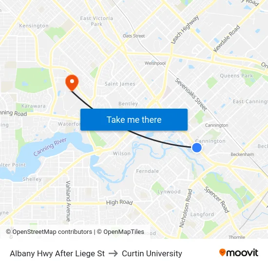 Albany Hwy After Liege St to Curtin University map