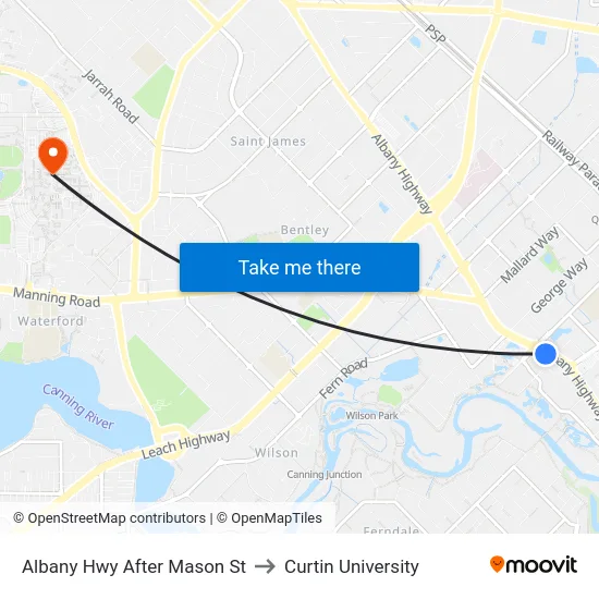 Albany Hwy After Mason St to Curtin University map