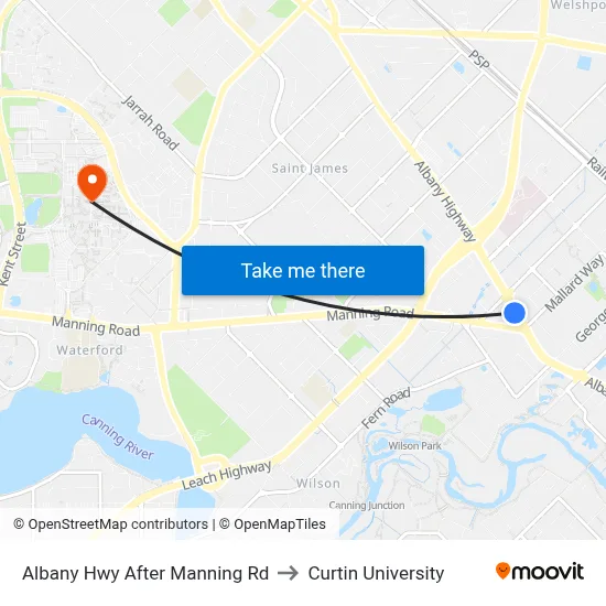 Albany Hwy After Manning Rd to Curtin University map