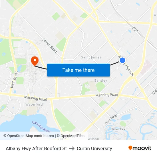Albany Hwy After Bedford St to Curtin University map