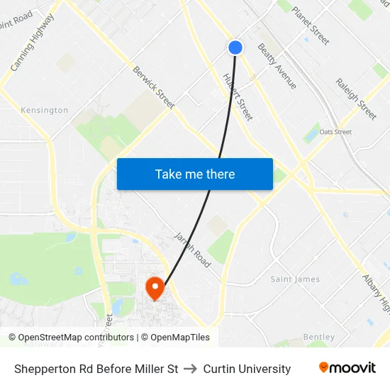 Shepperton Rd Before Miller St to Curtin University map