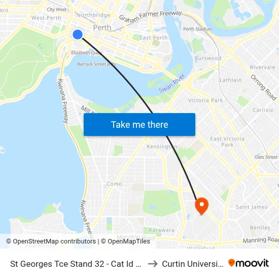 St Georges Tce Stand 32 - Cat Id 21 to Curtin University map