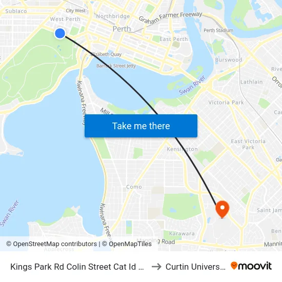 Kings Park Rd Colin Street Cat Id 106 to Curtin University map