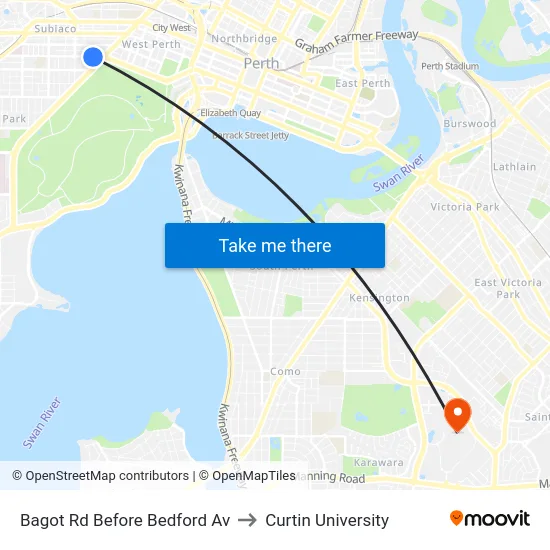 Bagot Rd Before Bedford Av to Curtin University map