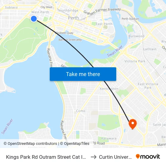Kings Park Rd Outram Street Cat Id 141 to Curtin University map