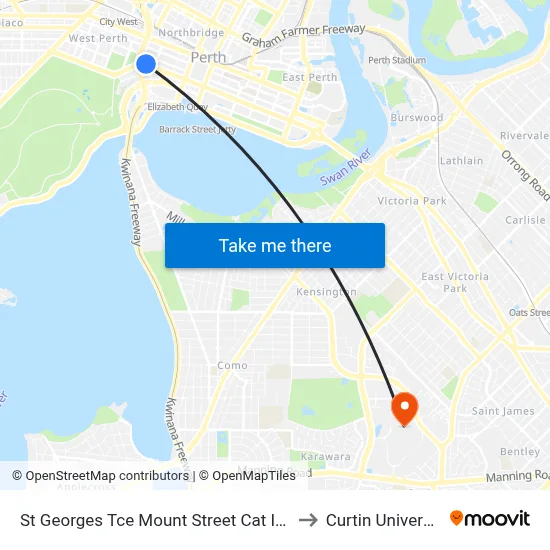 St Georges Tce Mount Street Cat Id 30 to Curtin University map