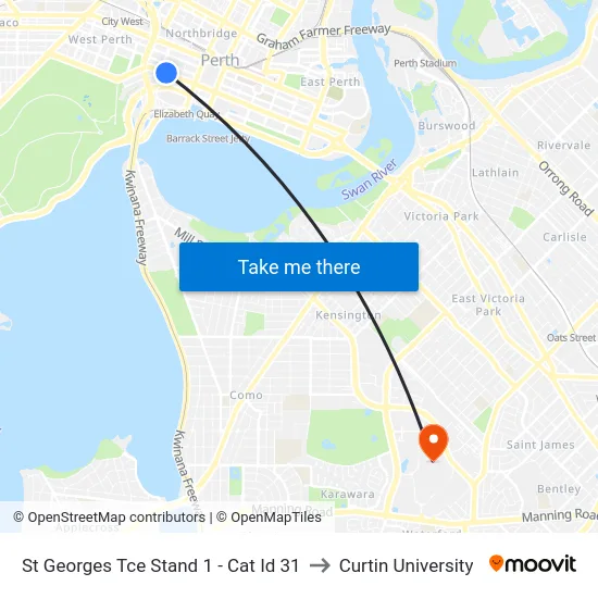 St Georges Tce Stand 1 -  Cat Id 31 to Curtin University map