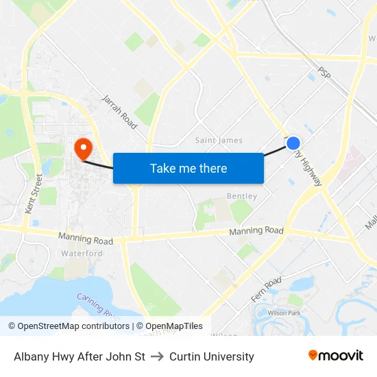 Albany Hwy After John St to Curtin University map