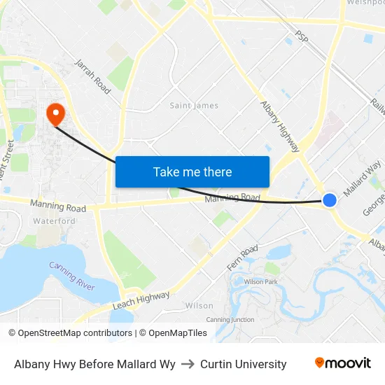 Albany Hwy Before Mallard Wy to Curtin University map