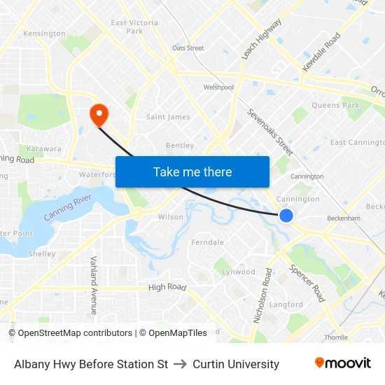 Albany Hwy Before Station St to Curtin University map