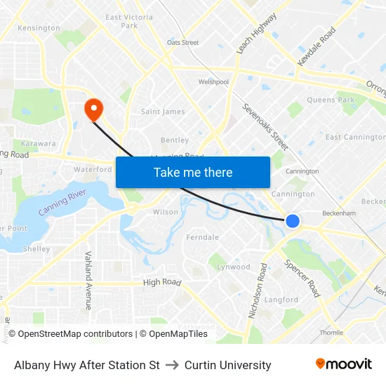 Albany Hwy After Station St to Curtin University map
