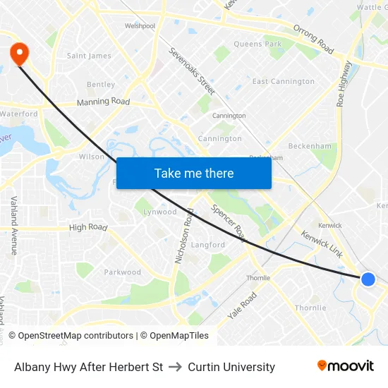 Albany Hwy After Herbert St to Curtin University map