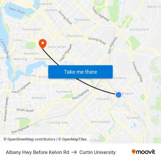 Albany Hwy Before Kelvin Rd to Curtin University map