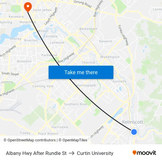 Albany Hwy After Rundle St to Curtin University map
