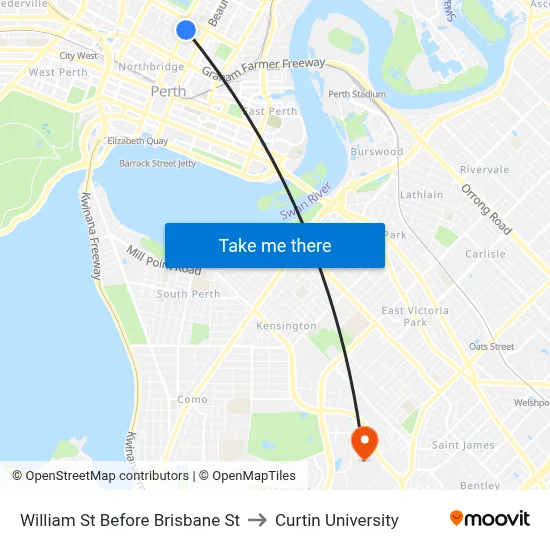 William St Before Brisbane St to Curtin University map