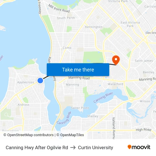 Canning Hwy After Ogilvie Rd to Curtin University map
