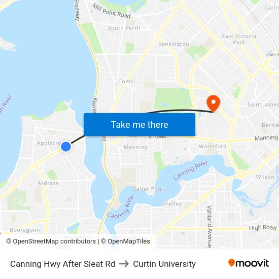 Canning Hwy After Sleat Rd to Curtin University map