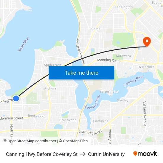 Canning Hwy Before Coverley St to Curtin University map