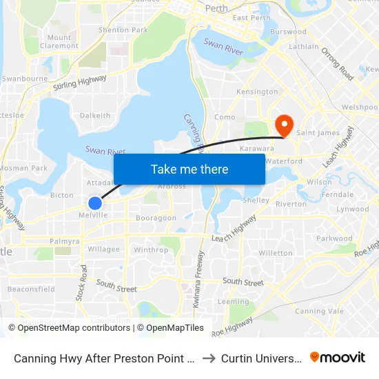 Canning Hwy After Preston Point Rd to Curtin University map