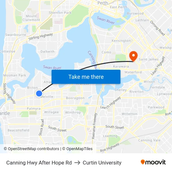 Canning Hwy After Hope Rd to Curtin University map