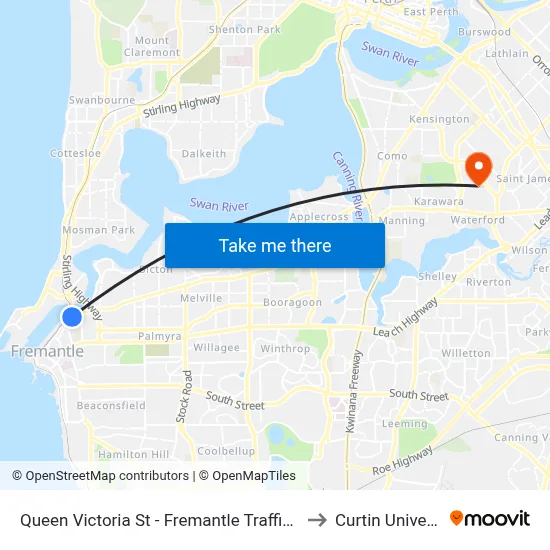 Queen Victoria St - Fremantle Traffic Bridge to Curtin University map