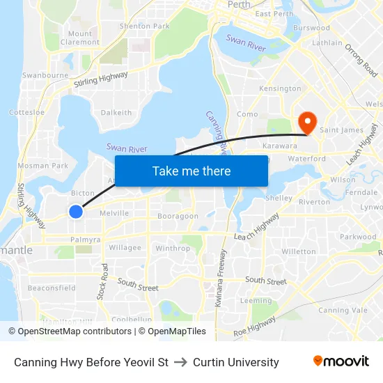 Canning Hwy Before Yeovil St to Curtin University map