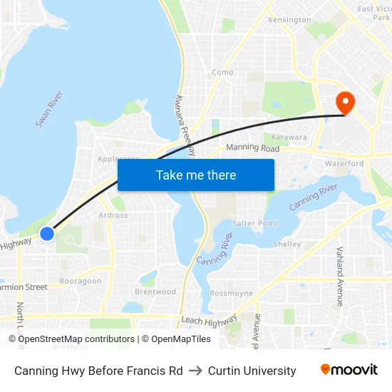 Canning Hwy Before Francis Rd to Curtin University map