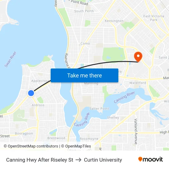 Canning Hwy After Riseley St to Curtin University map