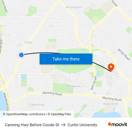 Canning Hwy Before Coode St to Curtin University map