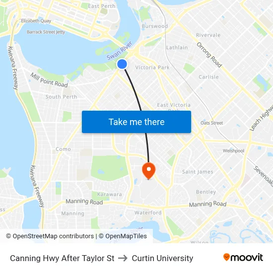 Canning Hwy After Taylor St to Curtin University map
