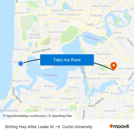 Stirling Hwy After Leake St to Curtin University map
