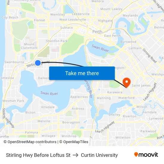 Stirling Hwy Before Loftus St to Curtin University map