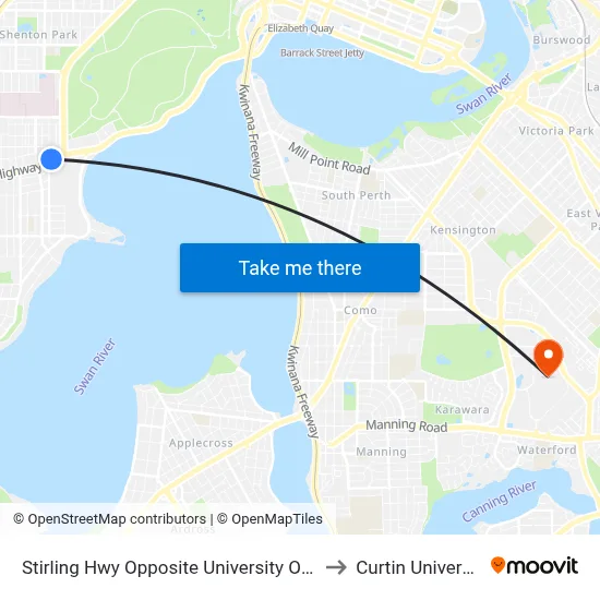 Stirling Hwy Opposite University Of Wa to Curtin University map