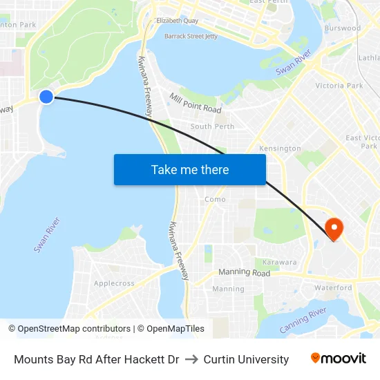 Mounts Bay Rd After Hackett Dr to Curtin University map