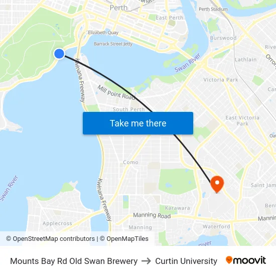Mounts Bay Rd Old Swan Brewery to Curtin University map