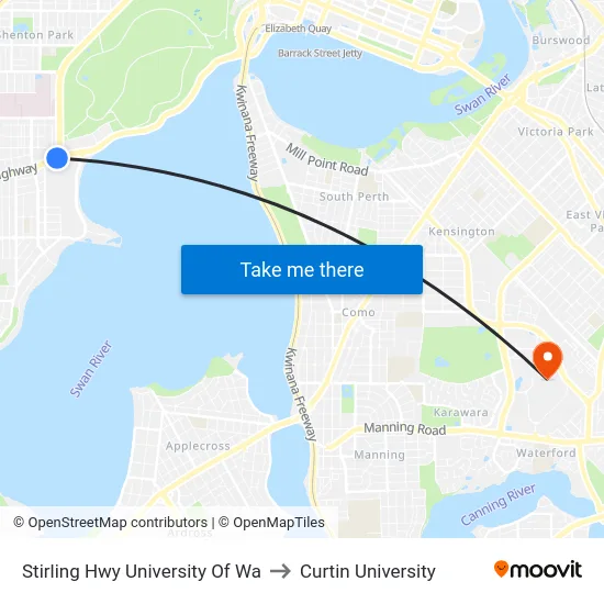 Stirling Hwy University Of Wa to Curtin University map