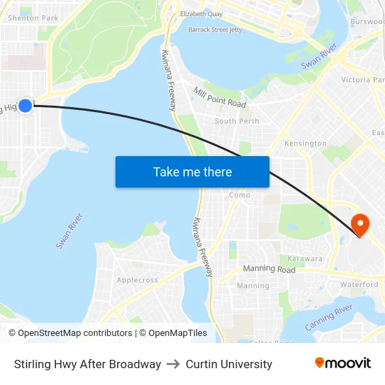 Stirling Hwy After Broadway to Curtin University map