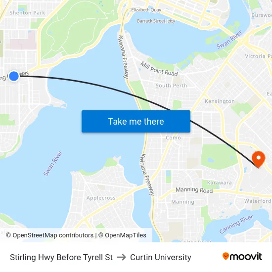 Stirling Hwy Before Tyrell St to Curtin University map