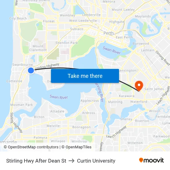 Stirling Hwy After Dean St to Curtin University map