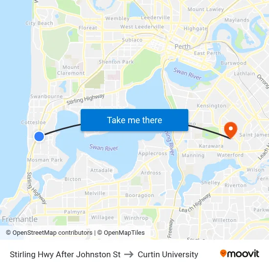 Stirling Hwy After Johnston St to Curtin University map