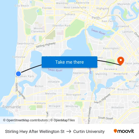 Stirling Hwy After Wellington St to Curtin University map