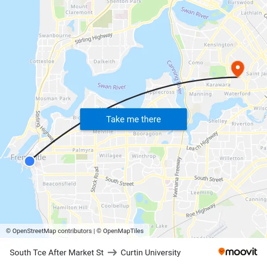 South Tce After Market St to Curtin University map