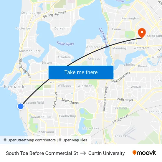 South Tce Before Commercial St to Curtin University map