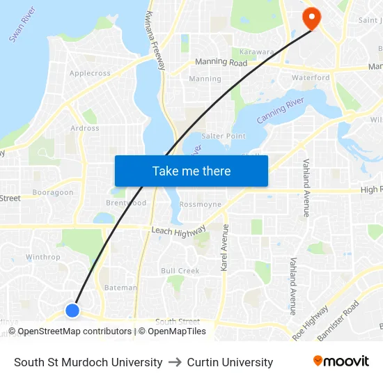 South St Murdoch University to Curtin University map