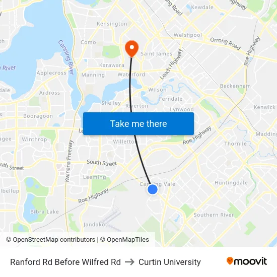 Ranford Rd Before Wilfred Rd to Curtin University map