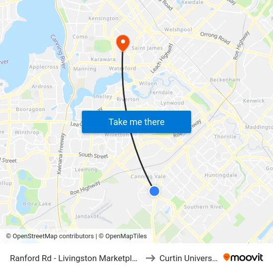 Ranford Rd - Livingston Marketplace to Curtin University map